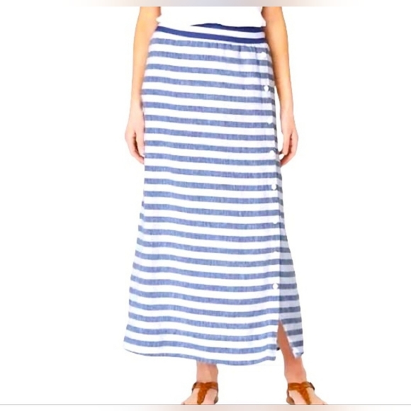Ladies J. Jill Maxi Skirt Seaside Button Side 100% Linen Beachside Blue Small - Picture 4 of 13